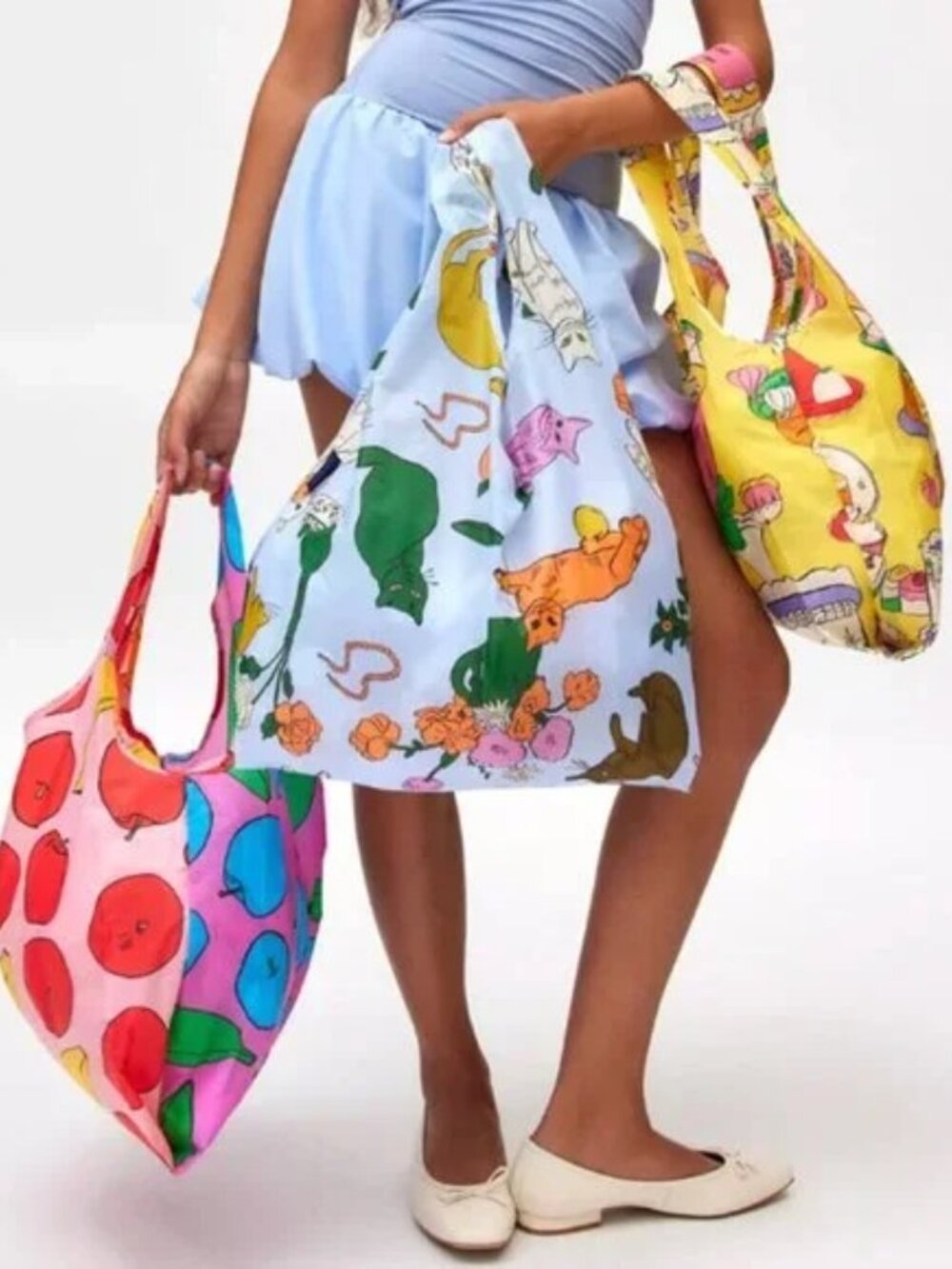 BAGGU Set of 3 Standard Size Reusable Grocery Bags Still Life Cat Fruit Cake NEW - Picture 3 of 10